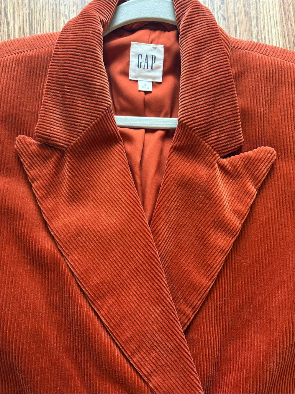 GAP Women's Rust-Orange Corduroy Double-Breasted Blazer - Picture 3 of 4